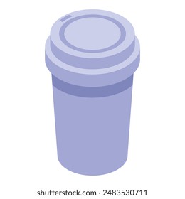 Purple disposable coffee cup standing up isometrically with the lid on, potentially containing a hot beverage
