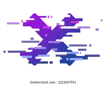Purple distorted cross. Cancellation, refusal