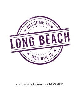 Texto de sello circular angustiado púrpura Bienvenido a Long Beach California