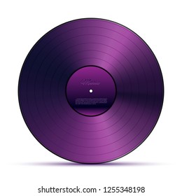 Purple DJ vinyl record plate for music player isolated on white background. Vector design element