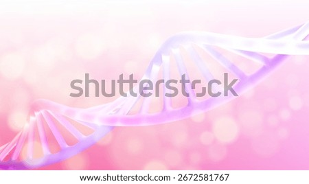 Purple DNA helix strand structure on pink gradient background for scientific research presentations. Double spiral model with soft shadows and clean rendering. Medical genetics visualization asset.