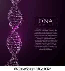 Purple DNA sequence glitter shiny vector illustration. Science molecule structure backgroundbackground. Vector eps10.