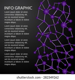 purple DNA symbol. icon. Vector illustration.science info graphics template with text. Abstract gene chain background.Can be used as medical,genetic,pharmaceutical, science industries. text box.card