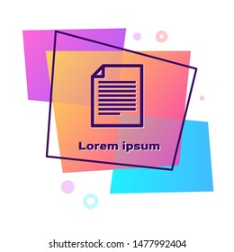 Purple Document icon isolated on white background. File icon. Checklist icon. Business concept. Color rectangle button. Vector Illustration