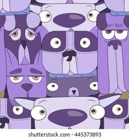 Purple dogs seamless vector pattern for wallpaper, web page background, textile design, graphic design.
