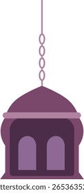 Purple domed lantern hanging by chain, minimalistic and elegant; perfect for modern Islamic vector kits or decorative design projects for Eid.