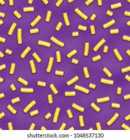 Purple donut glaze with yellow decorative sprinkles seamless pattern.