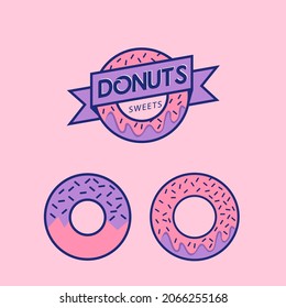 Purple donuts badge logo design.