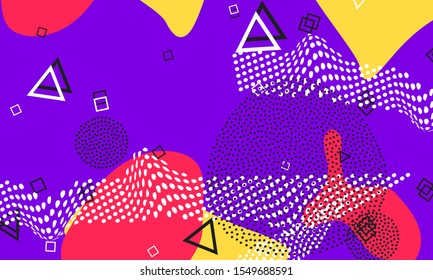 Purple Doodle Decor. Geometric Pattern. Coral Rectangular Flyer. Honey Liquid Drawing. Contemporary Banner. Violet Pop Illustration. Lavender Textile Print.