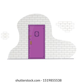 purple door in a brick wall