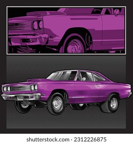 purple drag race illustration isolated in black background for poster, t-shirt, graphic design, business element and card