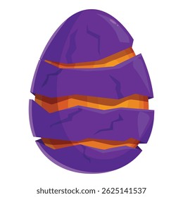 Purple dragon egg hatching with orange glowing cracks isolated on white background