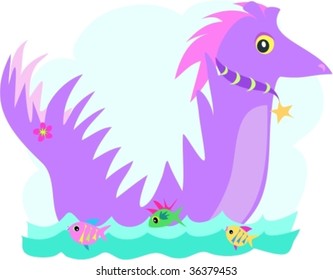 Purple Dragon with Fish Friends Vector