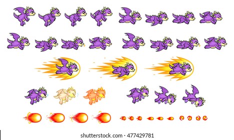 Purple Dragon Game Sprites.
Suitable for side scrolling, action, adventure, and endless runner game.
