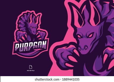 purple dragon mascot esport game logo illustration for sport gaming team