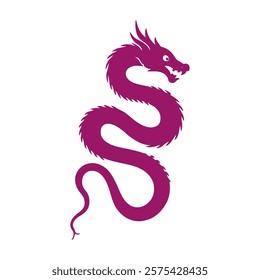 purple dragon vector illustration with serpentine shape for asian fantasy and culture