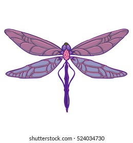 Purple Dragonfly on white background. Vector illustration for your design.