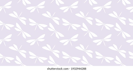 Purple dragonfly seamless repeat pattern background, random dragonfly silhouette, simple vector pattern