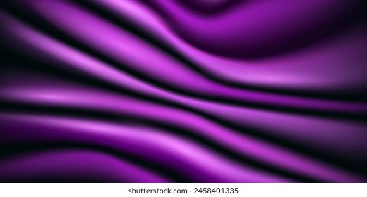 Fondo de lujo de tela de seda de cortina morada. Patrón abstracto ondulado Vector satinado textura de la tela. Cortina lisa brillante hecha de material drapeado. Curva de terciopelo elegante que mueve la Imagen, Vector 3D realista 