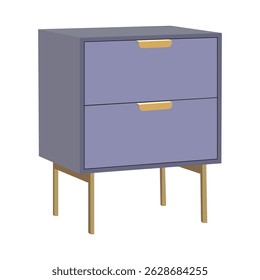 Purple drawer unit with gold handles and stylish metal legs