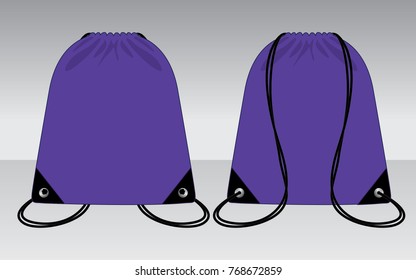 Purple drawstring bag vector for template.Front and back views.