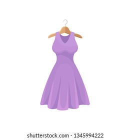 Purple dress on clothes hanger. Fashion concept.