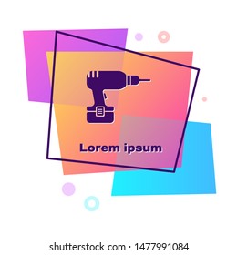 Purple Drill machine icon isolated on white background. Color rectangle button. Vector Illustration