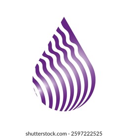 Purple drop icon. Wavy liquid shape. Gradient fluid design. Abstract glossy element.