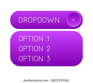 Purple dropdown vector illustraion with arrow icon.