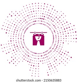 Purple Drying clothes icon isolated on white background. Clean shirt. Wash clothes on a rope with clothespins. Clothing care and tidiness. Abstract circle random dots. Vector
