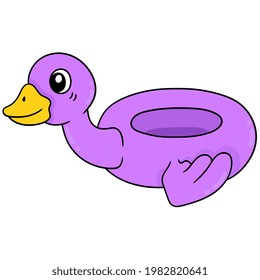 purple duck shaped swimming tires, vector illustration carton emoticon. doodle icon drawing