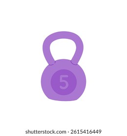 Purple dumbbell weight 5 kg icon. Flat vector cartoon illustration design