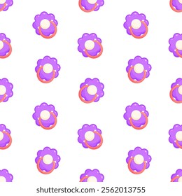 Purple dummies vector seamless pattern. Front view pacifiers. Background, print, packaging design