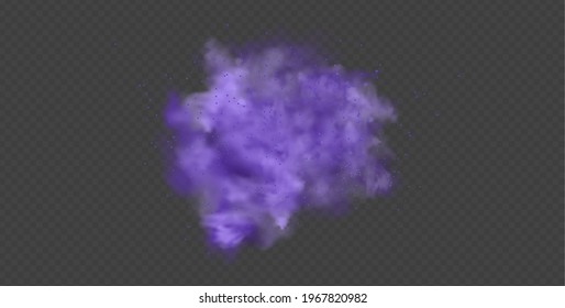 Purple dust. Abstract blurry smoke with purple particles. Violet smoke or dust isolated on transparent background. Abstract mystical gas. Vector illustration