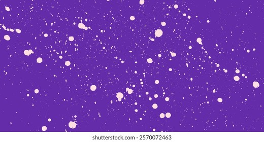 Purple dusty background with retro halftone effect, pastel pink spray paint splashes, ink spots and realistic grunge stains