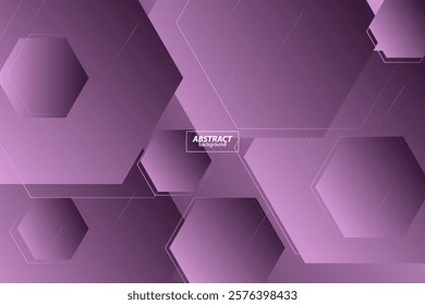 Purple dynamic gradient 3D abstract background with stripes. Hexagonal pattern overlay shapes. Cool design. Vector Eps10