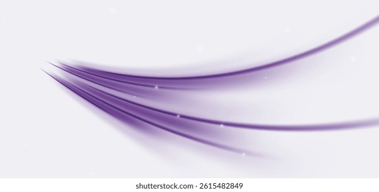 Purple dynamic hight speed curve ray on white background. Glowing lines effect. Vector illustration