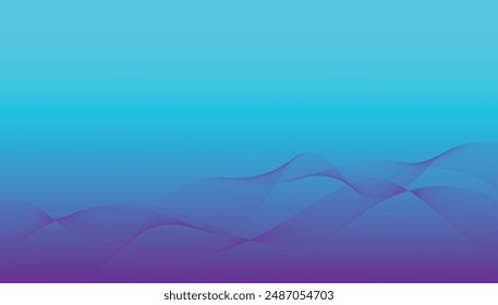 Purple dynamic linear wave blending on neon blue lighting Background. Abstract gradient background wave element for design.