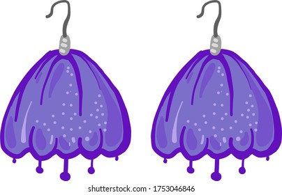 Purple earrings , illustration, vector on white background