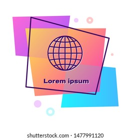 Purple Earth globe icon isolated on white background. Color rectangle button. Vector Illustration