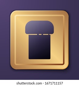 Purple Easter cake icon isolated on purple background. Happy Easter. Gold square button. Vector Illustration
