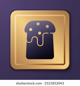 Ícone de bolo de Páscoa roxo isolado no fundo roxo. Feliz Páscoa. Botão quadrado dourado. Ilustração de vetor