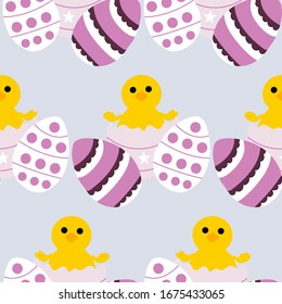 purple easter egg and chicken, seamless pattern design,perfect to use on the web or in print