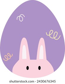 Purple easter egg with cute rabbit and curve line icon. Cartoon. Happy easter. Vector and illustration. Ready to use. Easy to customize.