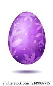 Huevo morado de Pascua decorado con estampado floral festivo, ilustración vectorial acuarela. Objeto dibujado a mano durante la Semana Santa