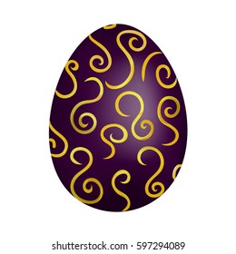 Purple easter egg with golden pattern on a white background
