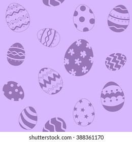 Purple Easter Egg Pattern. Seamless pattern with purple silhouette easter eggs in purple background.