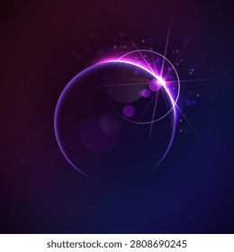 Purple Eclipse Background with Bright Lens Flare and Sparkle Stars