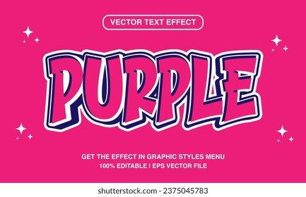 Purple editable text effect template, 3d cartoon retro text style, premium vector	