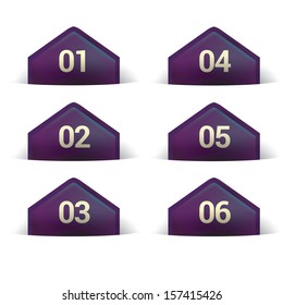 Purple edition of a scalable eps10 abstract geometric vector infographics or website bookmark arrow / triangle shaped with border on a paper background with the sense of 3d element for universal use